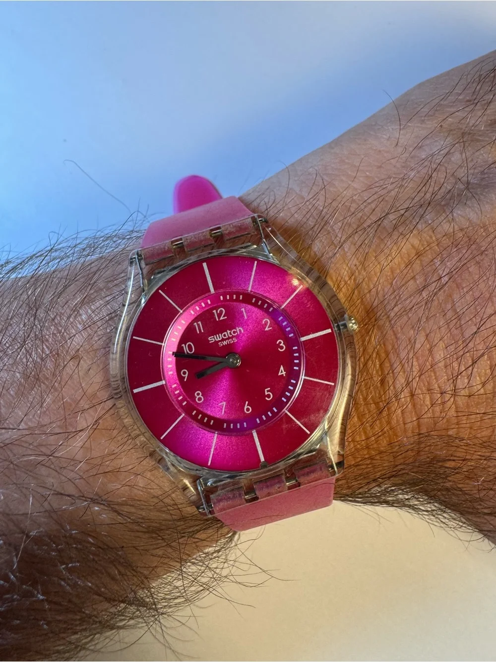 Swatch SFK362 Pink Classiness 34mm analog watch w/ jelly-style strap